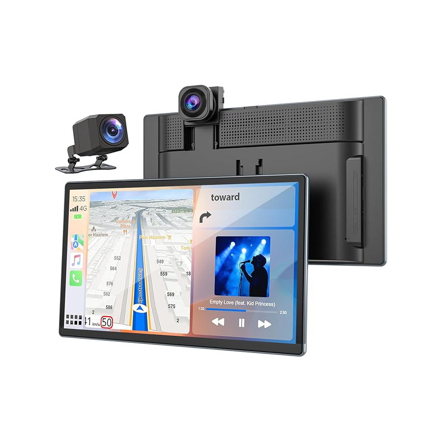 Tela CarPlay 4K LAMTTO para Carro com Tela Touch de 9", Dash Cam e Câmera de Ré 1080P, CarPlay Sem Fio