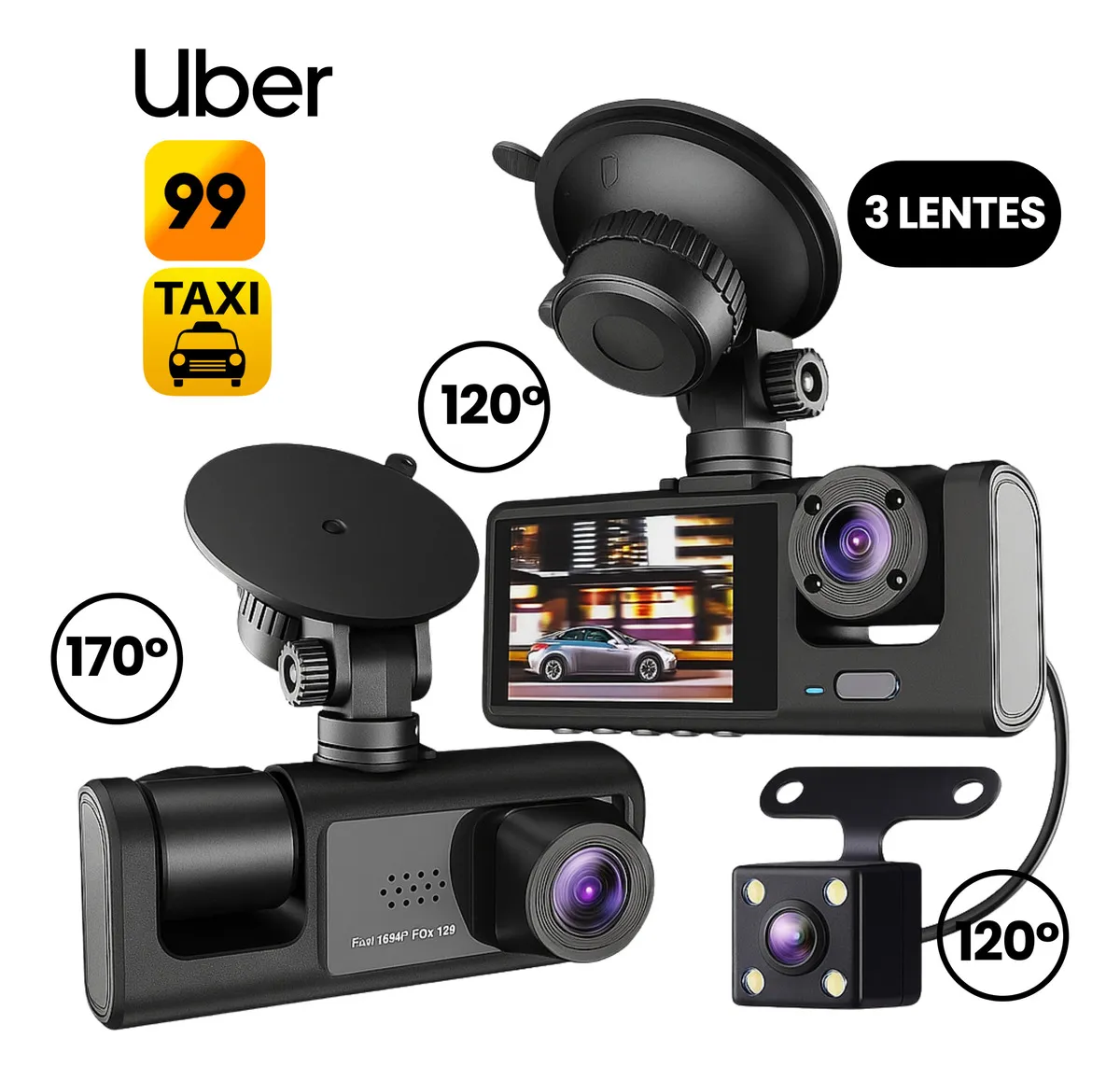 3 Câmera Automotiva Veicular Carro Hd Noturna 1080p